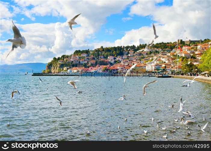 View of Ohrid quay in the sunshine day. Macedonia