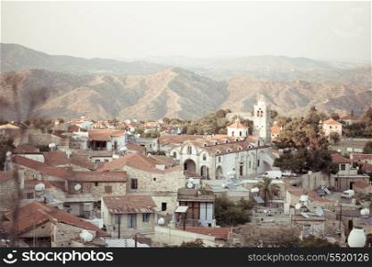 View of old buildings of the authentic Cyprus village in mountains