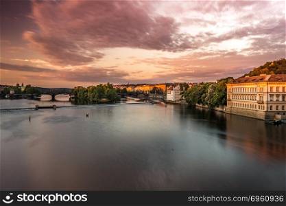View of Old Prague at dawn from Charles Bridge