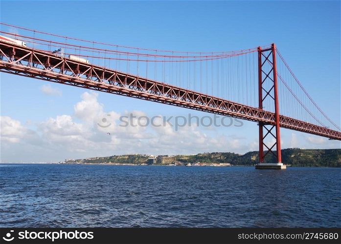 view of old Salazar bridge in Lisbon, Portugal