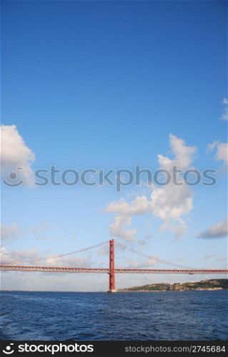 view of old Salazar bridge in Lisbon, Portugal