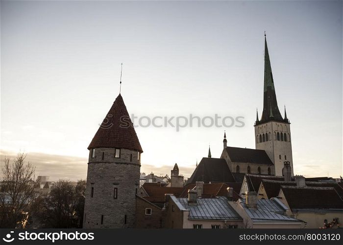 View of old Tallinn city, Estonia with the old dome cathedrals