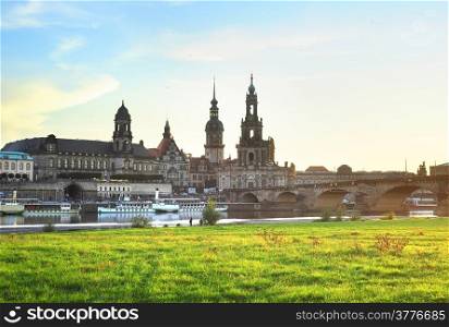 View of Old Town of Dresden from the other bank of river Elbe, Germany
