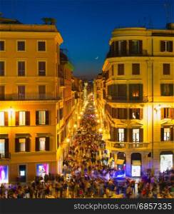 View of Old Town street of Rome at twilight. Italy