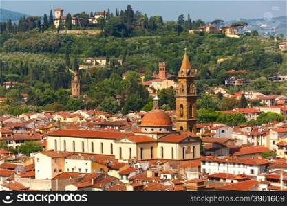 View of Oltrarno, Boboli Gardens, Santo Spirito and Belvedere at morning from Palazzo Vecchio in Florence, Tuscany, Italy
