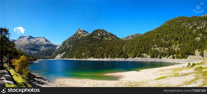 view of Oredon lake in Hautes Pyrenees, france