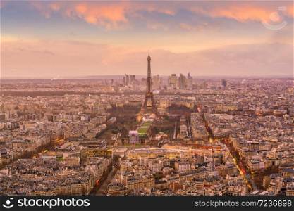 View of Paris skyline with Eiffel Tower in France