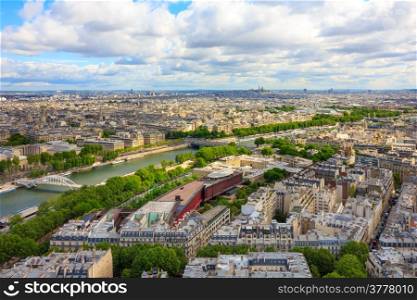View of Paris, the Seine river and the hill of Montmartre from the Eiffel tower