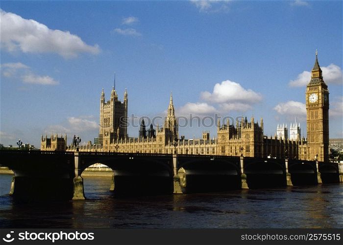 View of Parliament behind a bridge, London, England