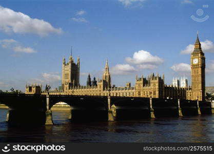 View of Parliament behind a bridge, London, England