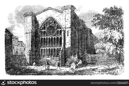 View of part of the church of St. Catherine hospital in London, raised by Edward III, vintage engraved illustration. Colorful History of England, 1837.