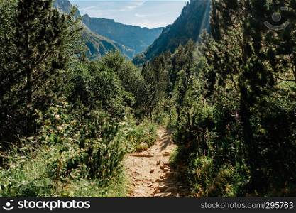 View of path valley, Ordesa National Park, Aragon. Pyrenees Mountains, Spain