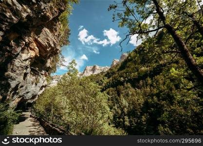 View of pelay faja, Ordesa National Park, Aragon. Pyrenees Mountains, Spain