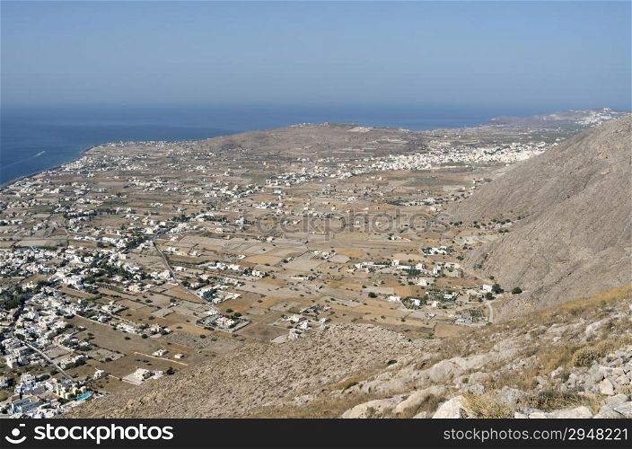 View of Perissa on the island Santorini.