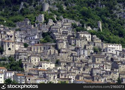 View of Pesche, old village in the Isernia province, Molise, Italy, at springtime