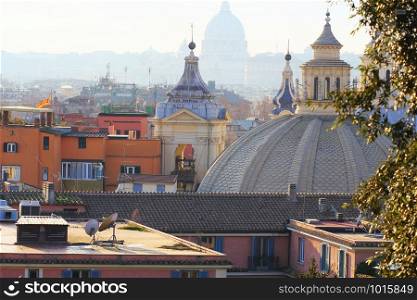 View of piazza del Popolo in Rome. View of Santa Maria in Montesanto and Santa Maria dei Miracoli