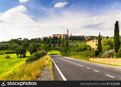 view of Pienza and Tuscany landscape, Toscana, Italy