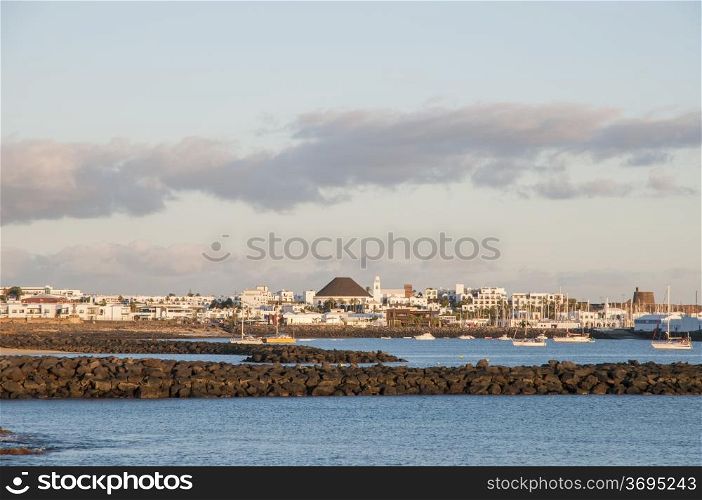 view of Playa Blanca, Lanzarote from the beach