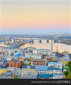View of Podil - historical district on the bank of Dnipro river. Kyiv, Ukraine