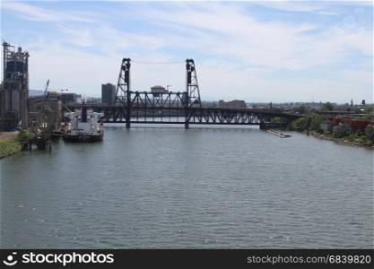 View of Portland city bridges and river