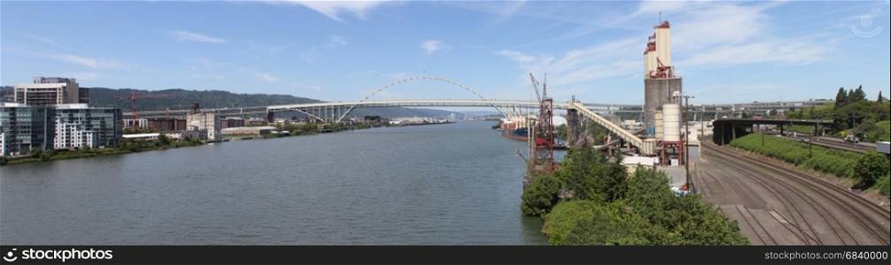 View of Portland city bridges and river
