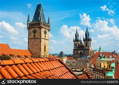 View of Prague Astronomical Clock and Tyn Cathedral