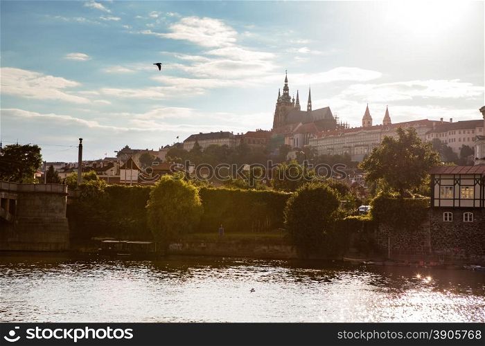 View of Prague castle on sunset