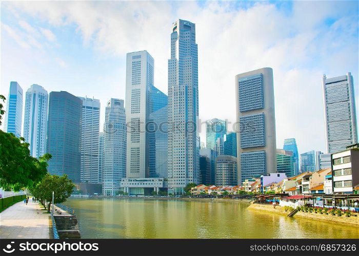 View of Raffles place and Boat Quay architecture in Singapore