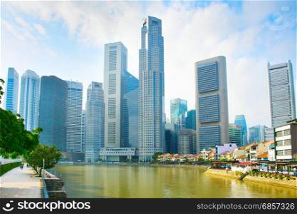 View of Raffles place and Boat Quay architecture in Singapore