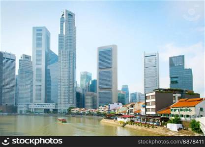 View of Raffles place and Boat Quay in the morning. Singapore