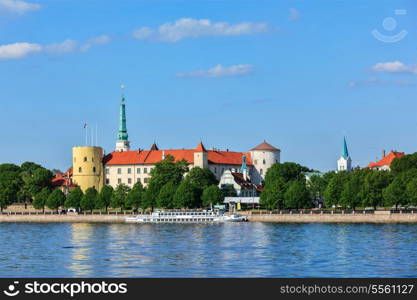 View of Riga Castle over Daugava river. Riga, Latvia