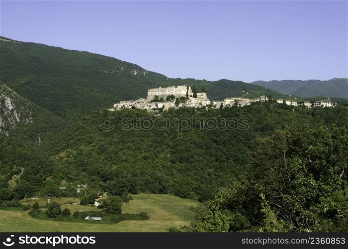 View of Rocca Sinibalda, historic town in Rieti province, Lazio, Italy, at summer