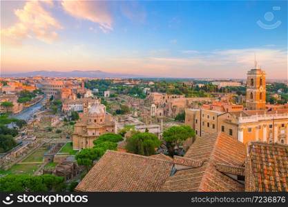 View of Rome city center at sunset in Italy