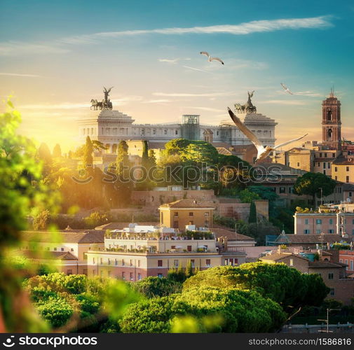 View of Rome from National Monument to Victor Emmanuel II or Il Vittoriano in Rome