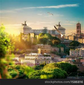 View of Rome from National Monument to Victor Emmanuel II or Il Vittoriano in Rome