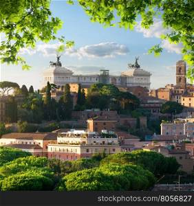 View of Rome from National Monument to Victor Emmanuel II or Il Vittoriano in Rome. Vittoriano in Rome