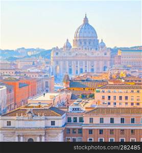 View of Rome with St. Peter's basilica in the Vatican, Italy