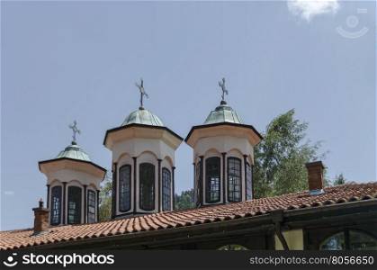 View of roof at ancient Christian church with three dome in the Kyustendil town, Bulgaria