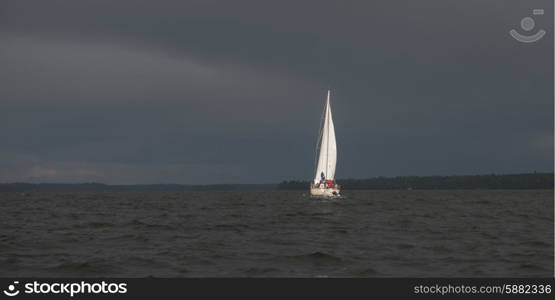 View of sailboat on the lake, Lake of the Woods, Ontario, Canada