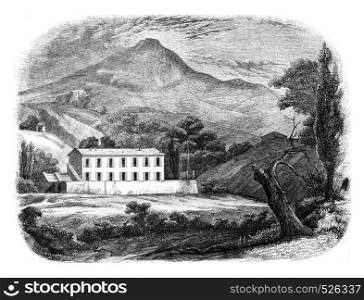 View of Saint-Martin, Napoleon's residence at Elba, vintage engraved illustration. Magasin Pittoresque 1846.