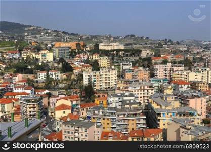 View of Sanremo (San Remo) on Italian Riviera, areal view, Imperia, Liguria, Italy