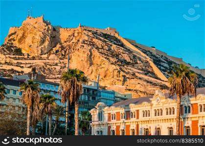 View of Santa Barbara Castle from the town of Alicante, Spain