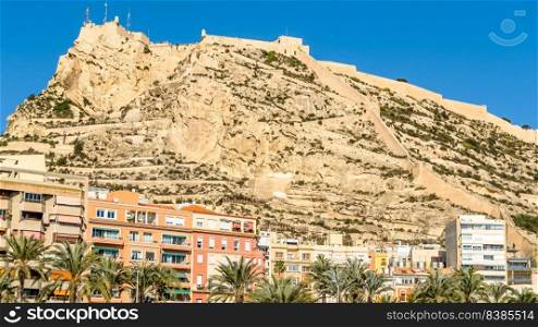 View of Santa Barbara Castle from the town of Alicante, Spain