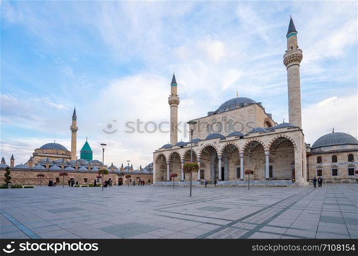 View of Selimiye Mosque and Mevlana Museum in Konya, Turkey.