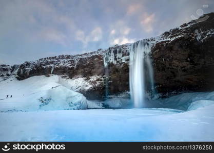 View of Seljalandfoss Waterfall in Winter