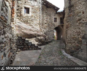 View of Settimo Vittone old city centre. View of the ancient medieval old city centre in Settimo Vittone, Italy