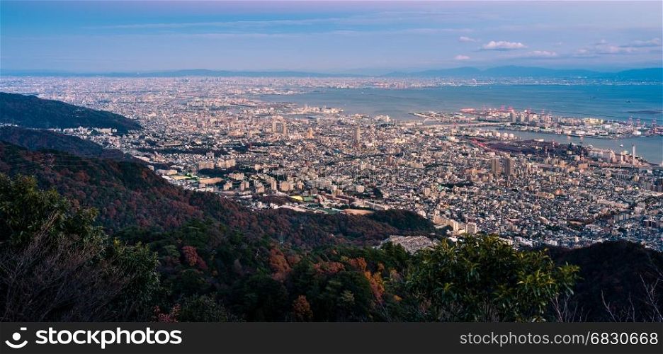 "View of several Japanese cities in the Kansai region from Mt. Maya. The view is designated a "Ten Million Dollar Night View." "