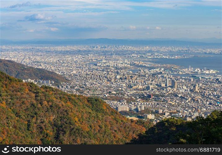 "View of several Japanese cities in the Kansai region from Mt. Maya. The view is designated a "Ten Million Dollar Night View." "