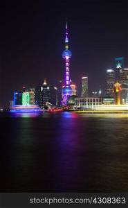 View of Shanghai city at night, Shanghai, China
