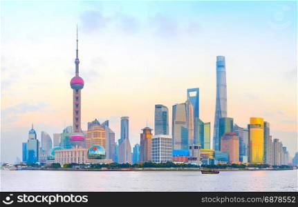View of Shanghai downtown at sunset. China